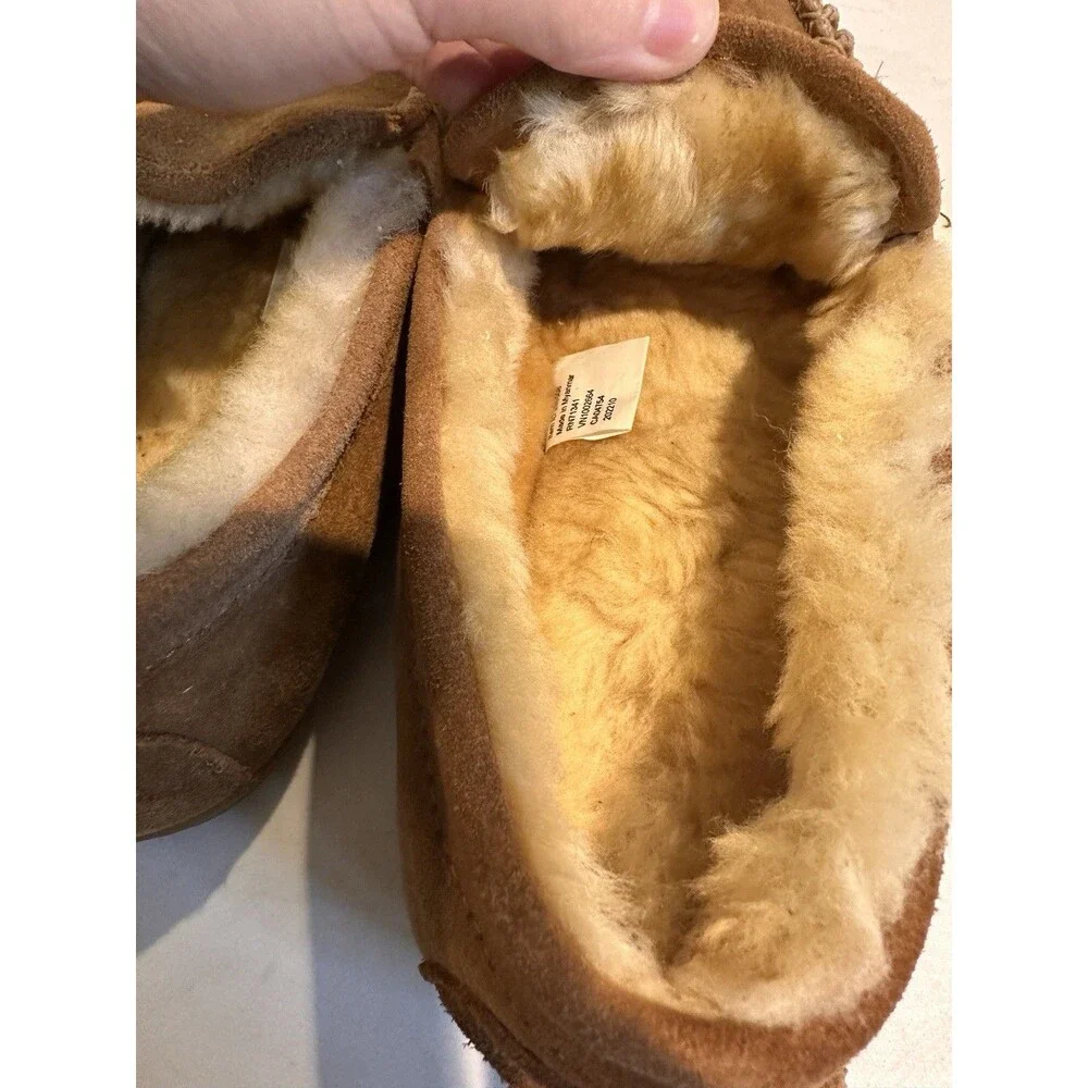 L.L.Bean Men's Wicked Good Shearling Slipper Moccasins Brown Suede Size 9 M